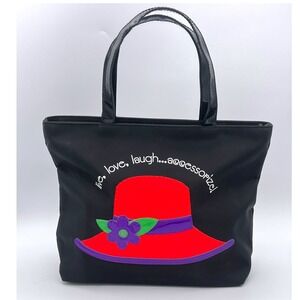 Red Hat Society Black Tote Bag RETRO Live Love Laugh Accessorize Flower Purse